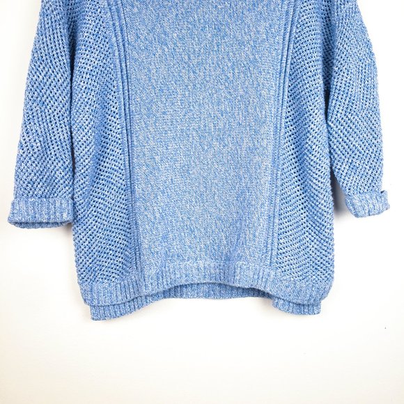 Sahalie Marled Blue Open Knit Rolled Cuffs Sweater - Picture 5 of 7